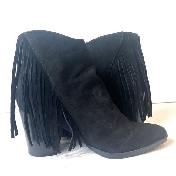 Madden Girl Black Suede Fringe Ankle Boots Women's Size 7.5B Heeled Boots Shaare - Picture 1 of 12